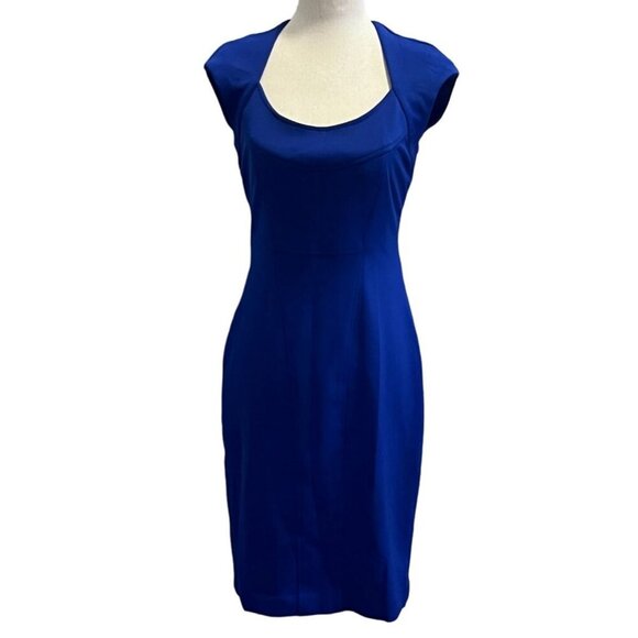 Maggy London Blue Cap Sleeve Shift Dress With Keyhole And Back Zipper Lined - Picture 10 of 10